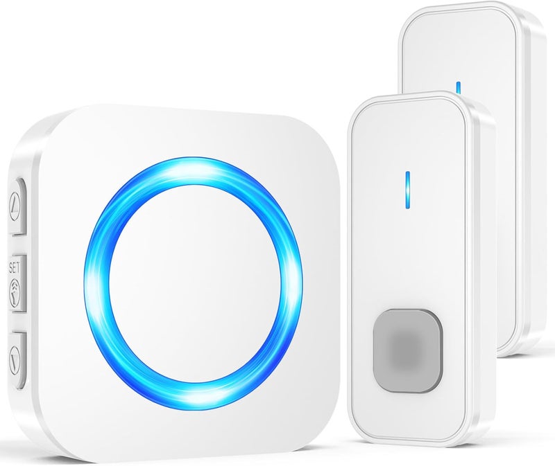 SURFOU Wireless Doorbell, Waterproof, Easy installation -1300ft Range 55 Chimes, 5 Adjustable Volume Levels - LED Flash (2 Buttons+1 Receiver-White) - Image 1